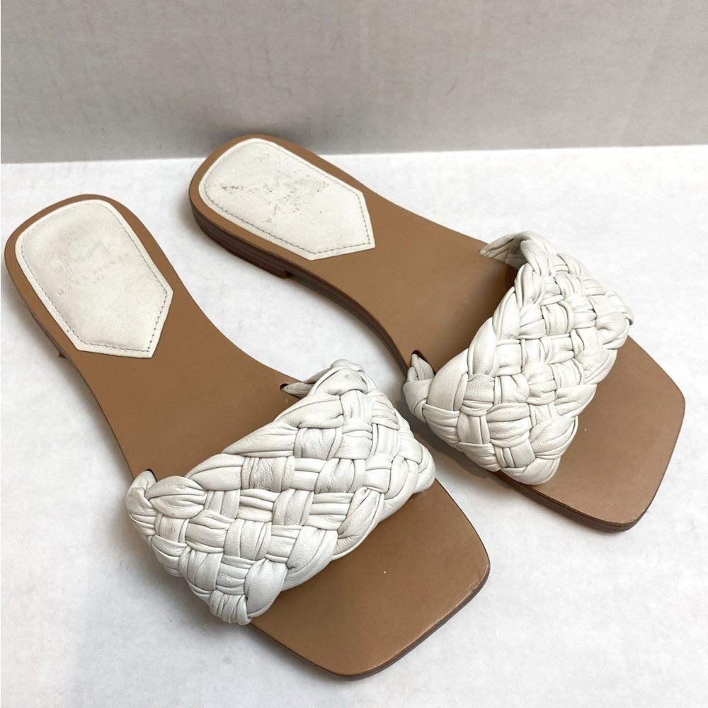 Marc Fisher Reanna White Braided Leather Slip On Flats